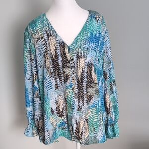Hope & Harlow Blue & Teal Plunge V-Neck  Blouse XL